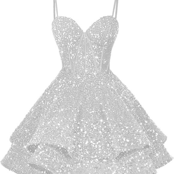 White Sequin Party Dress - Picture 1 of 2
